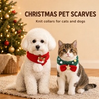 Collier écharpe tricoté en peluche rayé pour animaux de compagnie (chiens et chats) avec nœud et pompon Père Noël et renne – Vente en gros pour Noël
