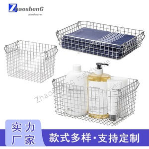 Stainless Steel Wire Storage Basket Rectangle With Handle For Bathroom Kitchen Towel <b>Vegetable</b> Storage 26x18x18cm - Product Image 5