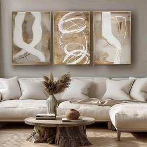 Peinture murale abstraite faite à la main en 3 parties pour <span class=keywords><strong>salon</strong></span>, art mural moderne en toile marron beige avec cadre pour décorations murales - Product Image 3