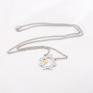 Geometric Gear Pendant Necklace Stainless Steel <b>Titanium</b> Steel Electroplated Gold Chain Minimalist Punk Style - Product Image 4