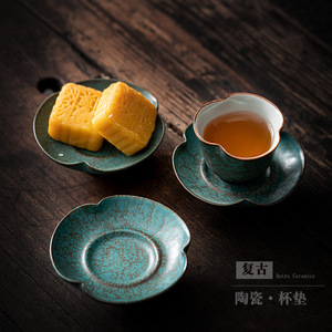 Posavasos retro de cerámica con esmalte azul, base para taza de té, accesorio para ceremonia de té Kung Fu, forma redonda, origen Dehua - Product Image 3