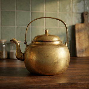 Bouilloire à thé vintage en laiton avec couvercle et poignée en métal - Product Image 3