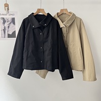 Manteau court trench à col montant pour femme, veste cargo décontractée à revers ample pour l'automne 077-67b-95a-3589