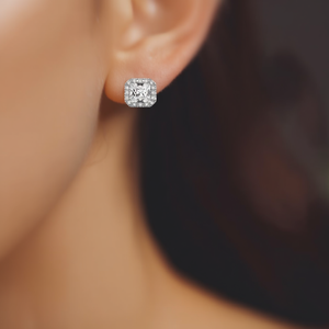 Orecchini a Perno Quadrati Classici con Zircone Taglio Principessa, Montatura a Castone, in Lega Metallica, Gioielli da Sposa per Donna, Modello E800 - Product Image 2