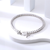Bracelet à breloques en argent sterling plaqué platine avec moissanite, pierre taillée, bijoux de luxe certifiés par un tiers, unisexe