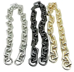 YN Heavy Chunky Bag Chain Metal Purse Handle Handbag Shoulder Strap Replacement Zinc Alloy Flat Chain with Metal Buckles