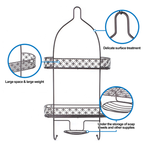 Estante <span class=keywords><strong>de</strong></span> almacenamiento para toallas <span class=keywords><strong>de</strong></span> baño sin taladro, organizador <span class=keywords><strong>de</strong></span> baño <span class=keywords><strong>de</strong></span> hierro resistente al óxido, cesta colgante para ducha con ganchos - Product Image 2