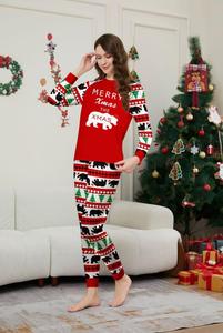 カスタマイズされた女性用低価格寝間着、ホームウェア、クリスマスカップルスーツ、クマ柄の赤いファミリーパジャマ - Product Image 3