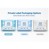 Lingettes humides pour bébé à l'eau pure, 80 unités, sous marque privée, paquet souple avec couvercle à clapet, OEM ODM