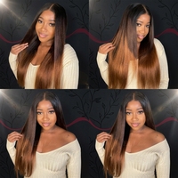 Proveedor de Pelucas de Cabello Vietnamita Natural, Pelucas de Cabello Humano con Frente de Encaje Transparente HD, Color Marrón Ombre, Lisas, Sin Pegamento, para Mujeres Negras