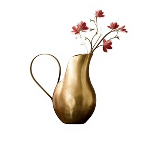 Maceta de flores antigua de lujo con asa, color dorado, para sala de estar, dormitorio, mesa, jarrones, plantas artificiales, florero para decoración del hogar - Product Image 1