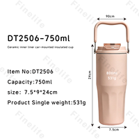 Mug de voyage pour voiture de grande capacité 750 ml, en acier inoxydable 316, à double paroi, isolé sous vide, avec poignée portable, maintien thermique de 6 à 12 heures