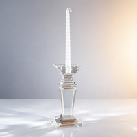 Support de bougie en cristal avec plateau carré, collier de fixation conique, base épaisse biseautée, bougeoir moderne pour la décoration de la maison et de la table