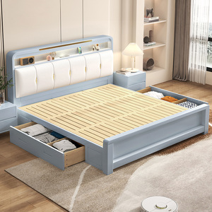 Letto Matrimoniale Moderno di Lusso in Rovere con Struttura Solida Intagliata a Mano e Contenitore, Ideale per Camere da Letto e Ambienti Domestici - Product Image 4