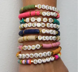 Hot selling color sliced soft pottery bead taylor swift friendship bracelets custom the Beaded Word Bracelet
