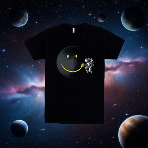Camiseta Smile Face Astronaut, color negro, cuello redondo, diseño gráfico, unisex, talla para adultos - Product Image 3