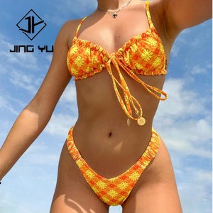 High Quality Beach Swimsuit Double-sided Printing Hollow <b>Metal</b> Accessories Swimsuit Custom Nylon Bathing Suits - Product Image 2