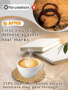 6 sous-verres en rotin naturel faits à la main avec support - Ensemble de sous-verres en osier, cadeaux de pendaison de crémaillère, décoration bohème estivale pour la maison, style côtier - Product Image 5