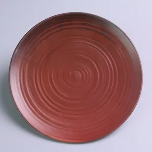 Wholesale Retro Beige Round Tableware Porcelain Dinnerware Food Plate Restaurant Ceramic Dinner Plate