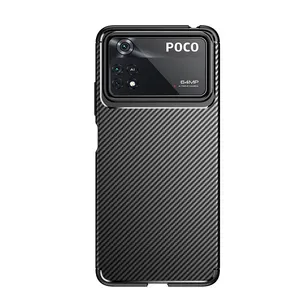 Casing Ponsel Karbon Elite, Pelindung Telepon Genggam Tpu Serat Karbon Lembut untuk XiaoMI Poco X4 Pro