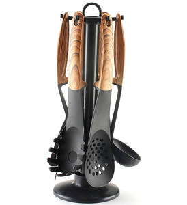 Juego de 7 utensilios de cocina: cuchara para sopa, cuchara para espaguetis, espátula, espátula ranurada, cucharón con soporte de almacenamiento - Product Image 1