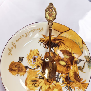 Assiette en céramique SFB113 Van Gogh Almond Blossom avec cuillère dorée, plat décoratif, vaisselle artistique - Product Image 6
