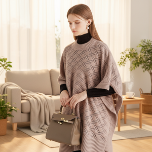 <span class=keywords><strong>Poncho</strong></span> 100 % pure laine mérinos pour <span class=keywords><strong>femme</strong></span>, motif vintage, cape tricotée, châle élégant, pull-over enveloppant pour l'automne et l'hiver, vêtement d'extérieur chaud - Product Image 3