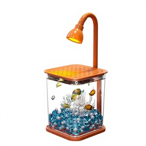 完整方形豪华斗鱼缸套装 2L 桌面水族箱，带超透明 LED 灯盖装饰（塑料） - Product Image 2