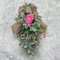 Karangan Bunga Gantung Pintu Bentuk Tetesan Air Bunga Peony Plastik Berkualitas Tinggi Tahan Lama untuk Musim Semi/Panas 50cm 60cm Dekorasi