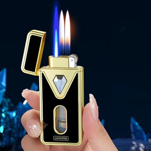 Encendedor de cambio de tres fuegos creativo, rueda de molienda, doble fuego abierto, interruptor de un botón, encendedor de <span class=keywords><strong>Gas</strong></span> portátil de impacto directo - Product Image 1