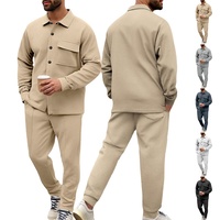 Cardigan tricoté décontracté pour homme, mélange polyester-spandex, col rabattu, manches longues, design multi-poches