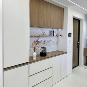 Mesa de Comedor de Madera Contemporánea con Mueble de Almacenamiento, Muebles Modernos Minimalistas para el Hogar, Estilo de Diseño Personalizable para Sala de Estar - Product Image 1