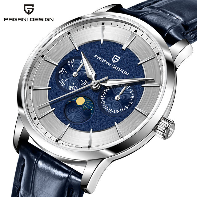 Pagani Design 1795 Branded Men Quartz Watch Authentic Genuine Leather Strap Janpan Movement Calendar Moon Phase Business Watch