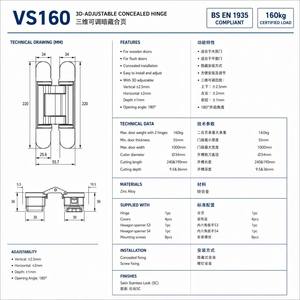 Bisagra Oculta Ajustable en 3D de Grado Industrial VS160 de Alta Resistencia, Carga de 160 kg, 240 mm, Venta al por Mayor OEM - Product Image 4