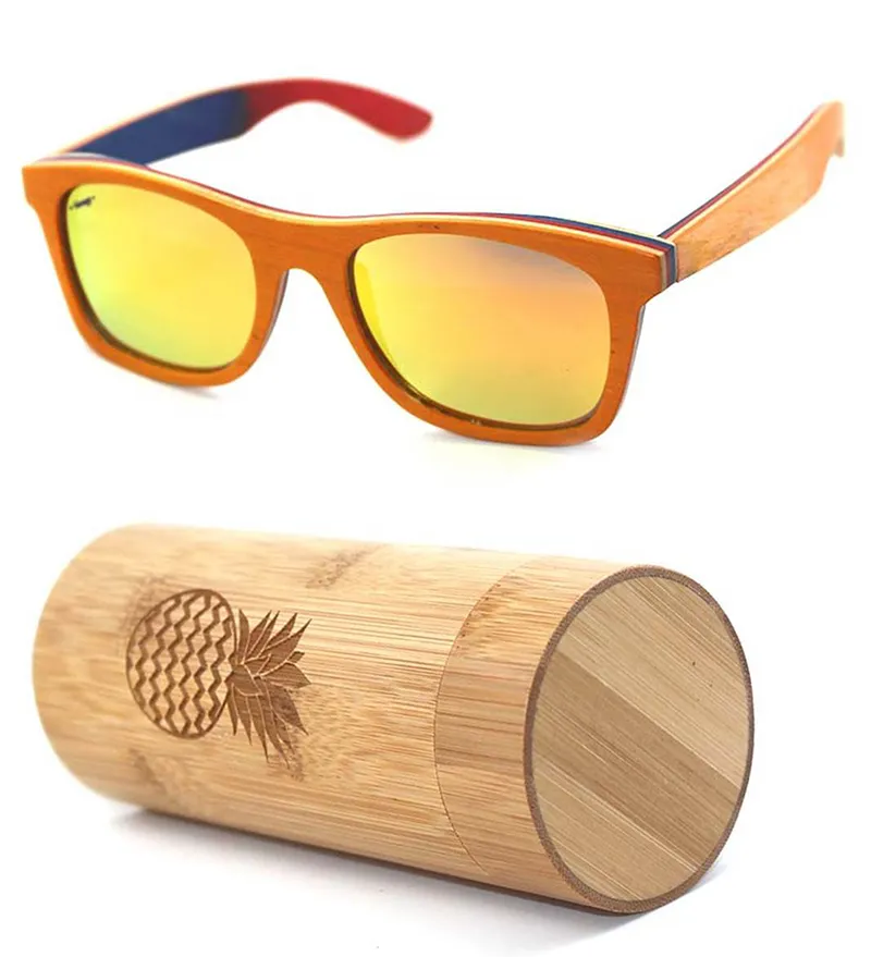 Design italiano reale riciclato di skateboard di legno <span class=keywords><strong>arancione</strong></span> specchio occhiali da sole polarizzati 2021