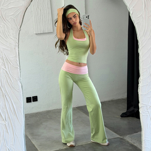 Women's Short Two Piece <b>Set</b> Backless Sleeveless Cami Casual Pants Comfortable Jogger Spandex/Polyester Gym Activewear Outfit - Product Image 1