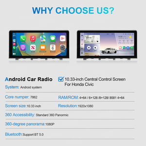 วิทยุติดรถยนต์ Navihua ระบบ Android ไร้สาย รองรับ Carplay พร้อม GPS มัลติมีเดีย WIFI+4Gt เครื่องเล่นสเตอริโอ วิดีโอ สำหรับรถยนต์ Honda CIVIC ปี 2016-2021 - Product Image 5