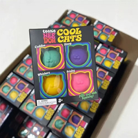 Lot de jouets anti-stress en forme de tête de chat souple en TPR, ensemble de 4 jouets sensoriels à pétrir pour les doigts, anti-anxiété, cadeau de bureau