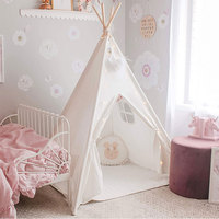 Tente tipi indienne blanche pour enfants, en tissu de coton, avec 4 poteaux, taille personnalisée, pour l'extérieur/l'intérieur