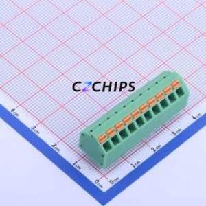 KF250NH-3.81-10P Spring Terminal Block Through hole Component (THT),P=3.81mm Connector 1x10P 3.81mm Green 10P - Product Image 1