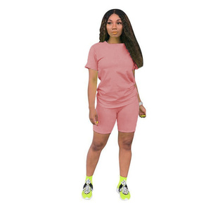 2024 abiti estivi Casual personalizzati set di abbigliamento t-shirt da donna e set corti palestra Fitness set donna donna due pezzi abbigliamento sportivo - Product Image 3