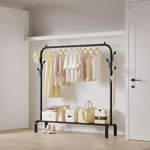 Porte-vêtements métallique à tringle unique avec crochets et étagère inférieure, grande capacité, pour séchage de vêtements et manteaux, idéal pour chambre et balcon - Vente en gros - Product Image 4