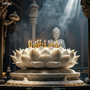 Sculpture de base de Bouddha en marbre blanc de grande taille, sculptée dans la pierre naturelle, pour la décoration de temple religieux personnalisée - Product Image 6