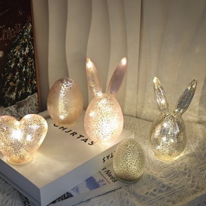 بيضة زجاجية بإضاءة LED بلون الزئبق الوردي مع مؤقت للبيع بالجملة، زينة عيد الفصح العصرية، زينة بأذني أرنب لعيد الفصح، ديكور الربيع - Product Image 6
