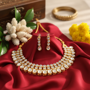Traditional Ethnic Alloy Silver Plated High Quality Women's Choker <b>Set</b> Coral Flower Design Earrings Necklace Engagement Wedding - Product Image 3