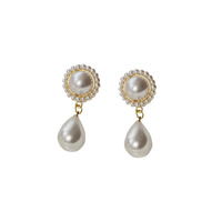 Orecchini Pendenti Halo con Perle a Goccia, Placcati Oro 14K, Perle in Resina, Ottone Ecologico Elettroplaccato, Gioielli Statement da Donna Stile Francese