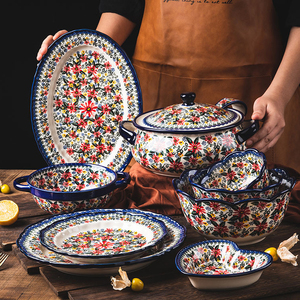 Juego de platos y cuencos Dim Sum esmaltados con margaritas bohemias Retro polacas, ensaladera de porcelana de cerámica, juego de <span class=keywords><strong>cena</strong></span> <span class=keywords><strong>para</strong></span> hornear - Product Image 1