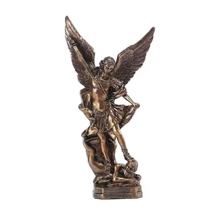 Statue personnalisée en résine de Saint Michel, figurine en bronze de Saint Michel sur socle, sculpture de San Miguel Arcángel pour articles religieux catholiques - Product Image 1