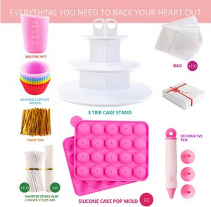 Kit pembuat kue Pop dengan 2 set cetakan silikon dengan dudukan kue 3 tingkat, Pot peleburan permen coklat, cetakan Cupcake silikon - Product Image 4