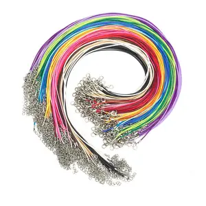 Atacado Azul Rosa Couro Cera Corda Colar Com Liga Primavera Fecho 1.5mm 2mm Cordão De Cera Colar Para DIY Fazer Jóias